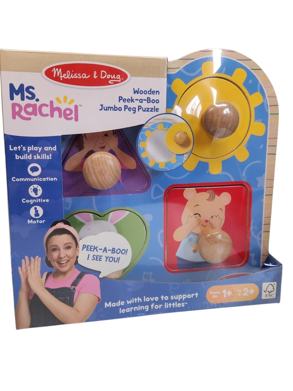 Ms. Rachel Wooden Puzzle Melissa and Doug Peek a Boo Jumbo Peg